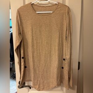 Taupe Long Sleeve Top with Button Accents Tunic Length